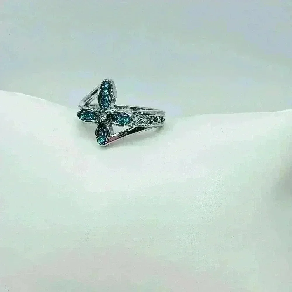 Blue Rhinestone Cross Ring Size 7